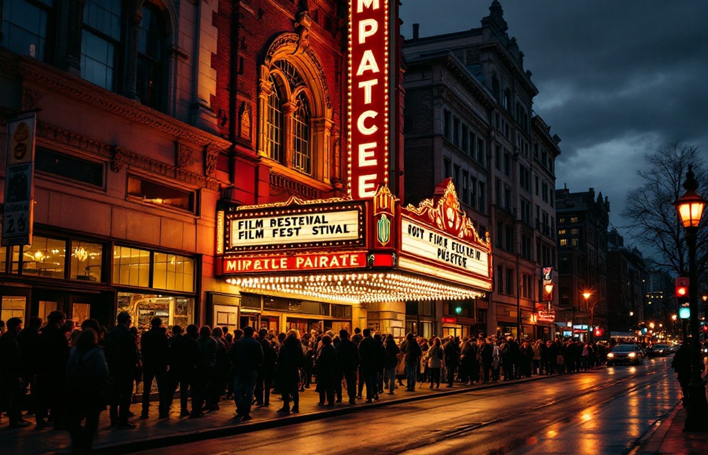 A historic theater on festival night